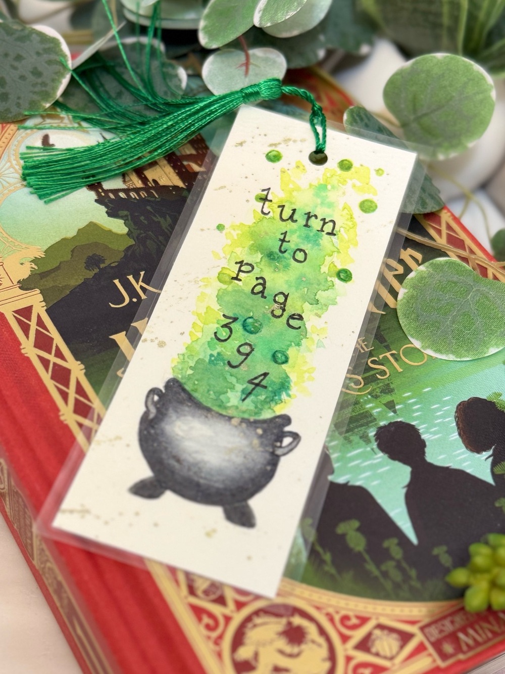 Hand-Painted Watercolor “Turn to Page…”-Potions Class Bookmark with tassel